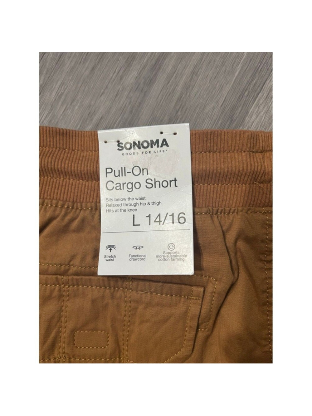 Sonoma Cargo Shorts Boys Large 14 16 Pull On Drawstring Brown NWT - Picture 4 of 6